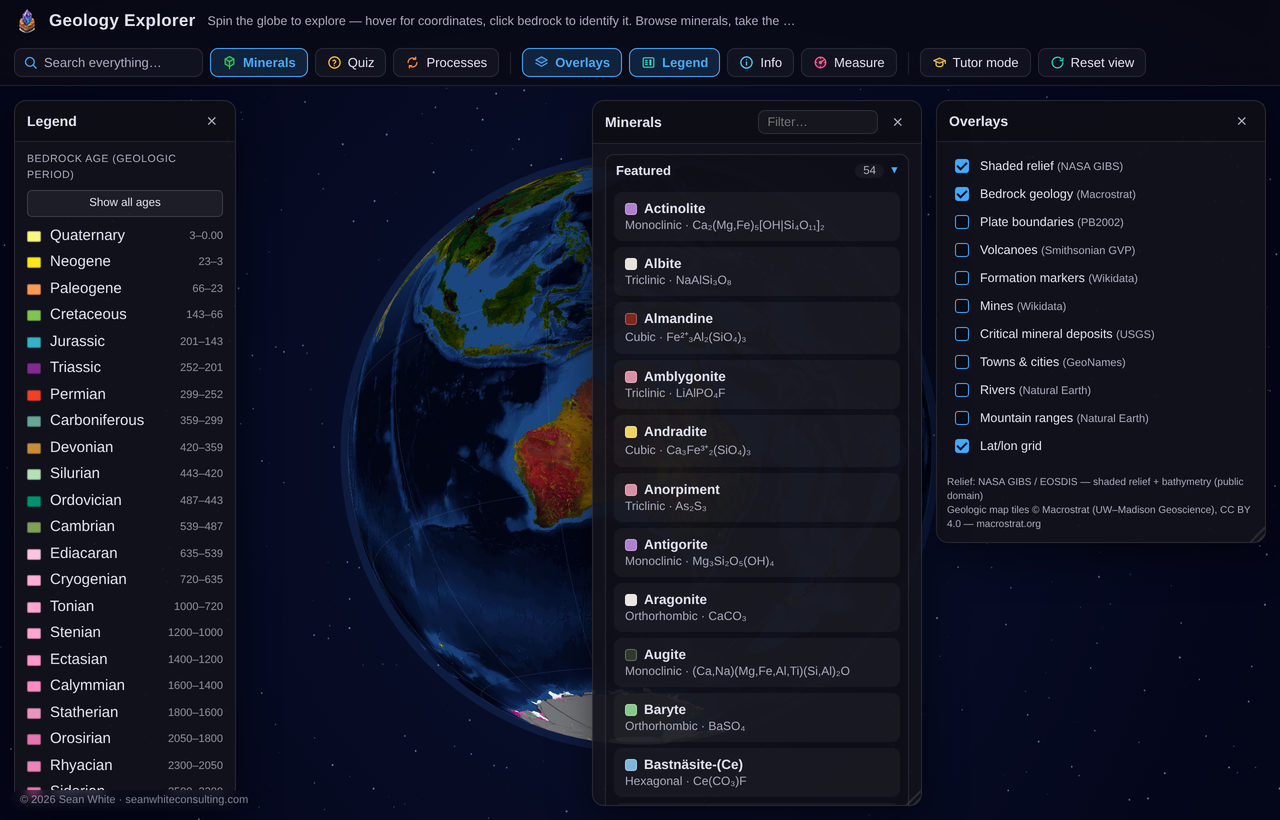 Mineral library and data overlays — screenshot