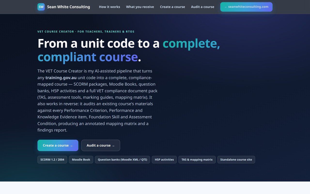 The VET Course Creator — from a unit code to a complete, compliant course