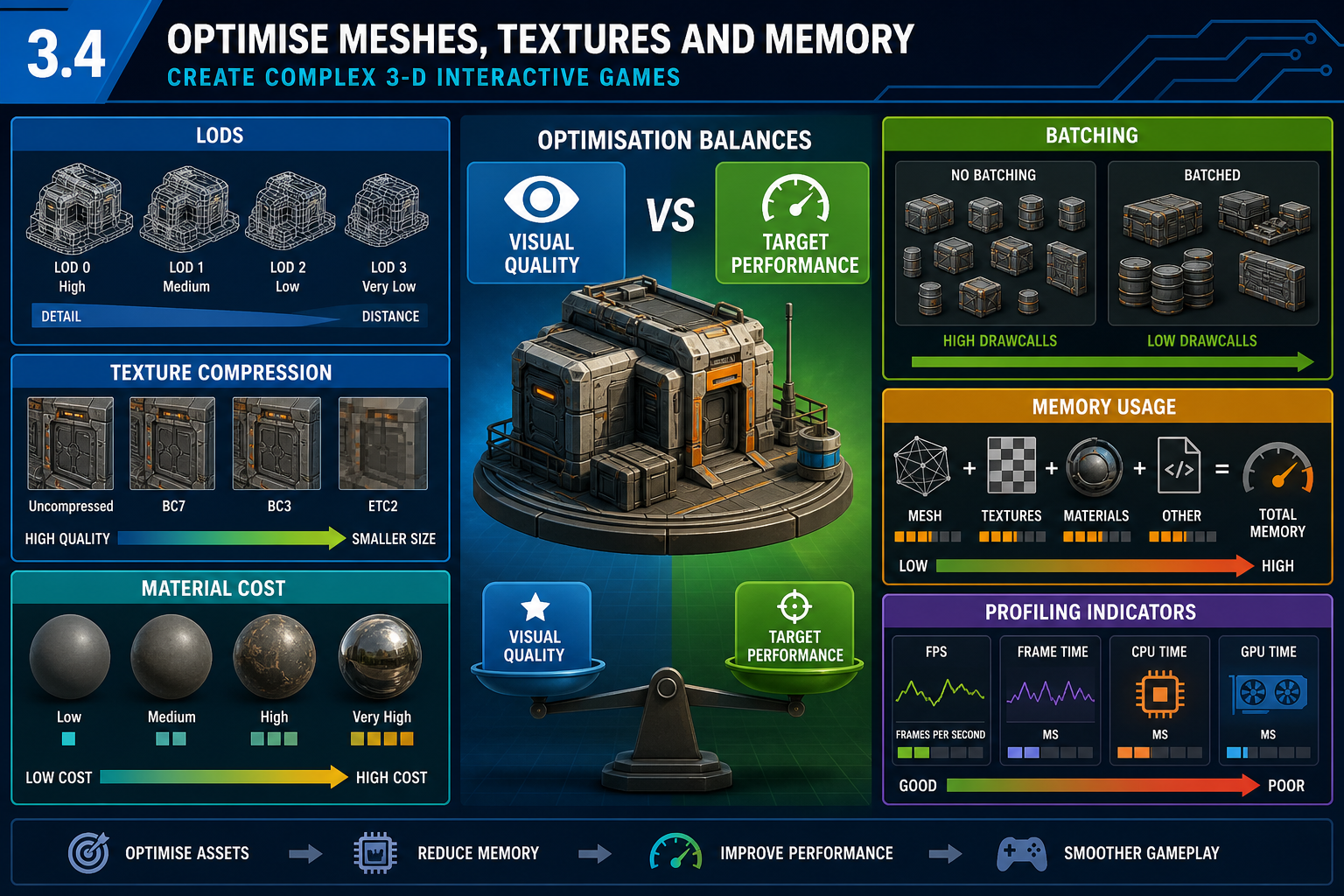 3.4 Optimise meshes, textures and memory